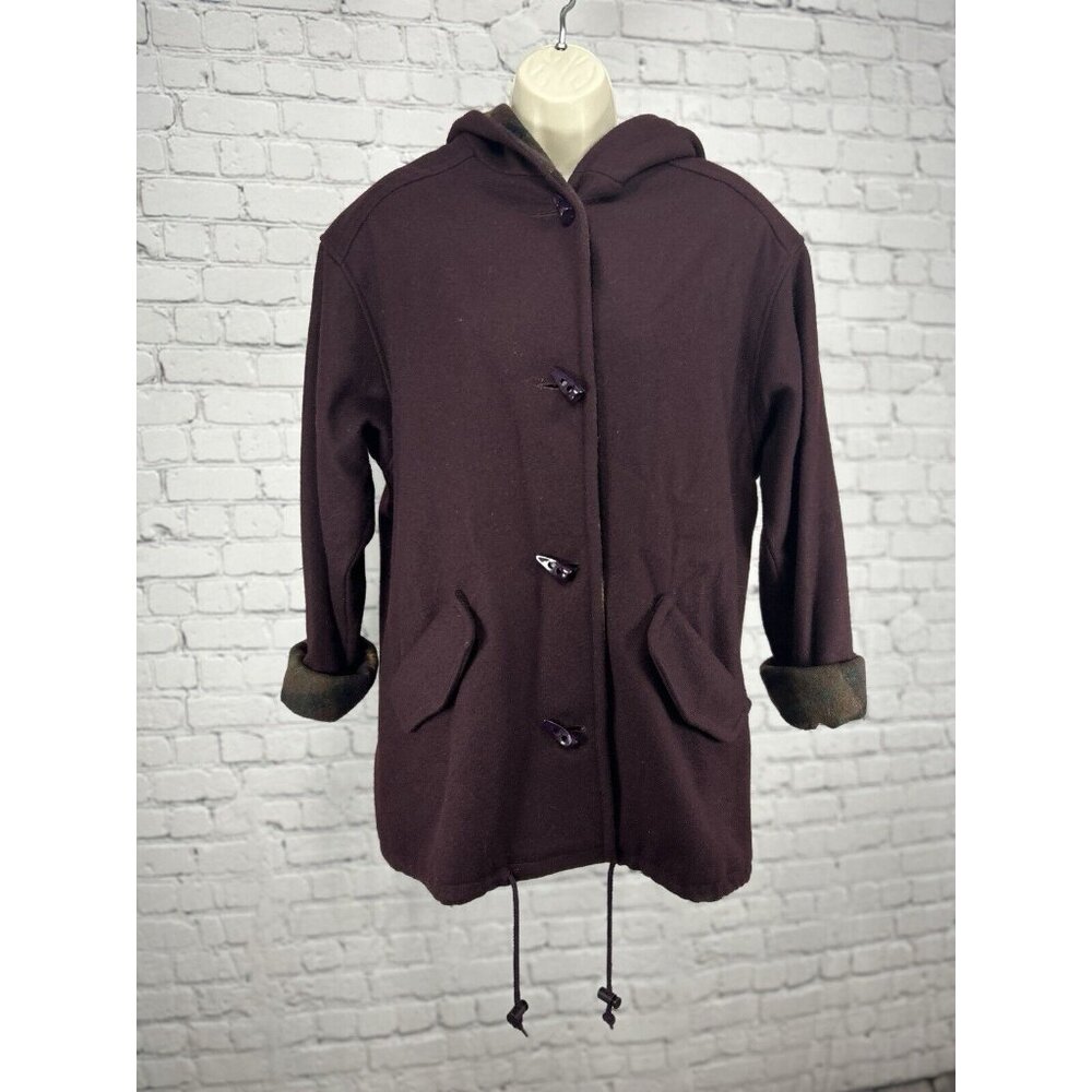 VTG Jofeld Dark Purple USA Made Long Sleeve Hooded Button Up Coat Size Medium M